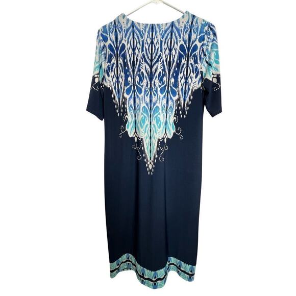 JM Collection Medallion Marvel Dress Intrepid Blue V Neck Short Sleeve Women's S - Picture 3 of 10